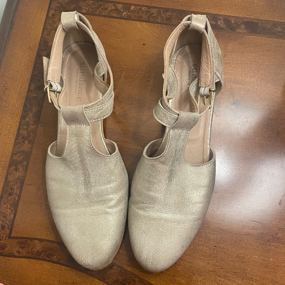 Sundance Gold Leather Flats